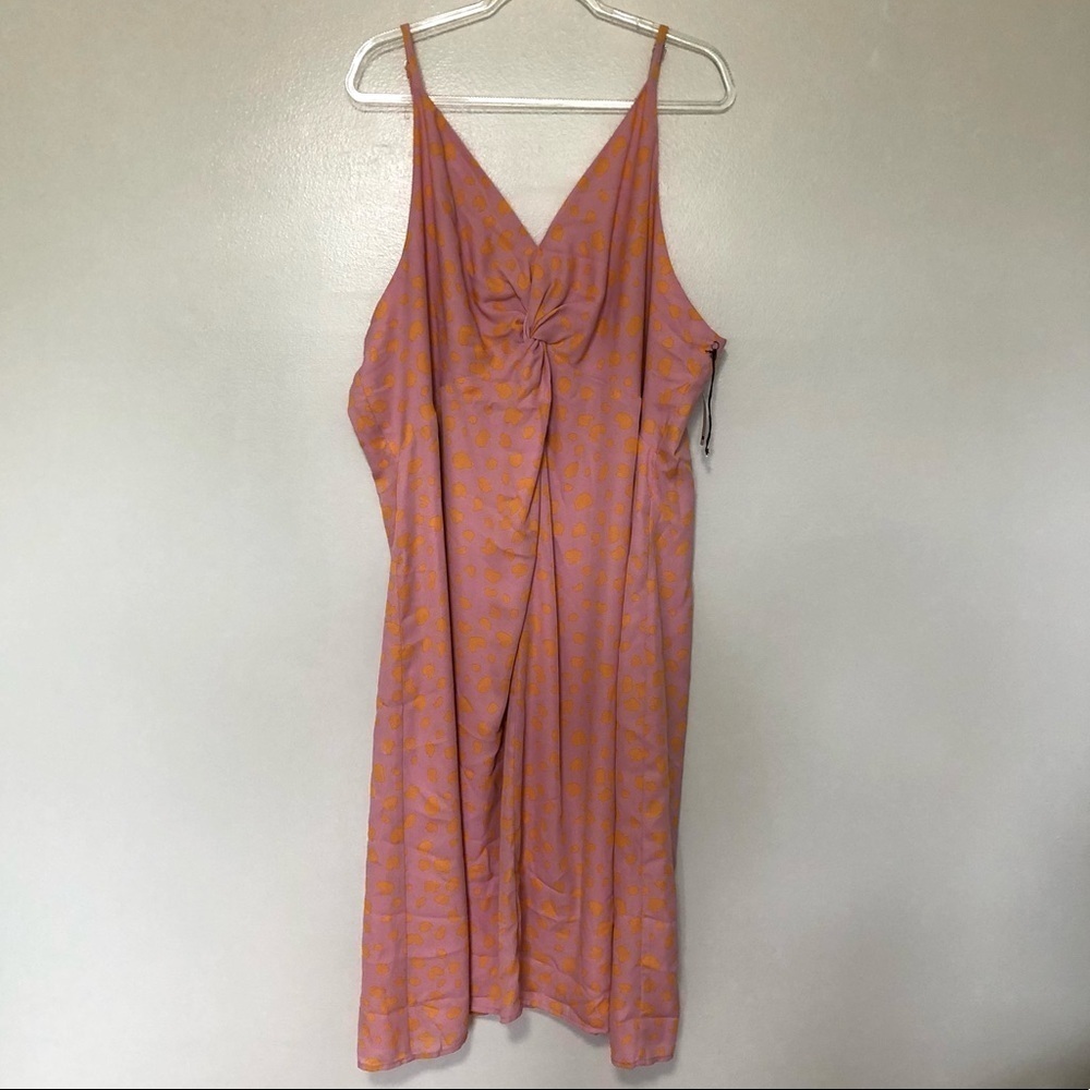Leith Midi Dress Knot Front Pink Yellow Print 4X